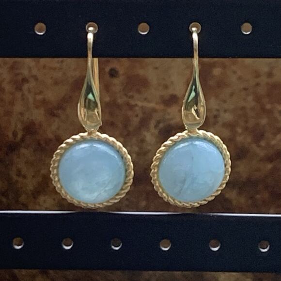 Gold Vermeil over Sterling Silver & Blue Chalcedony Earrings Dangle/Drop - Picture 7 of 9